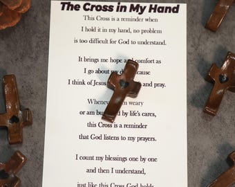Walnut Wood Thumb Cross, Prayer Token, Stress Relief, Faith Comfort Gift