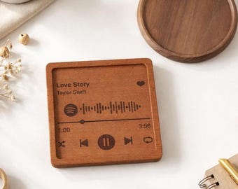 Posavasos de madera personalizado con canción, pizarra para reproductor de música grabada
