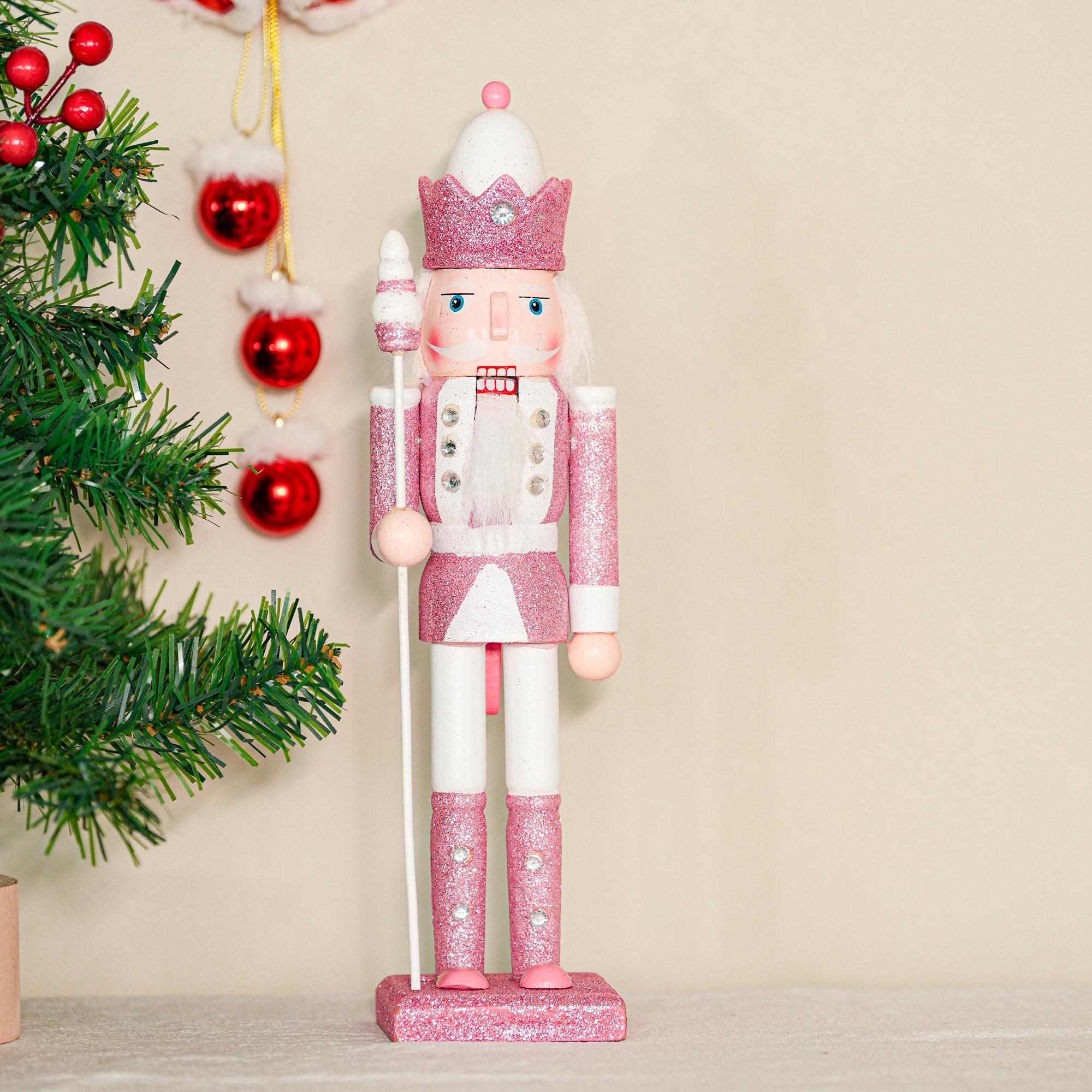BEOSOFLOY 5-Pack Christmas Nutcracker Ornaments - Small Wooden Hanging Nutcracker Soldiers For Tree Decor (Pink)