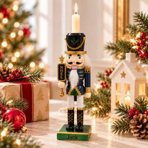 Personalized Wooden Nutcracker Soldier, 10in Custom Engraved Figurine, Candle Holder Mantel Decor, Holiday Keepsake Gift