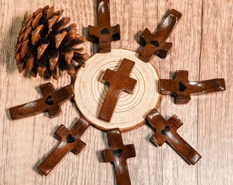 10 Pices Set Walnut Wood Cross,Small Pocket Thumb Cross for Prayer,Stress Relief ,Faith-Based Comfort Gift,Christian Charm,gift for dad