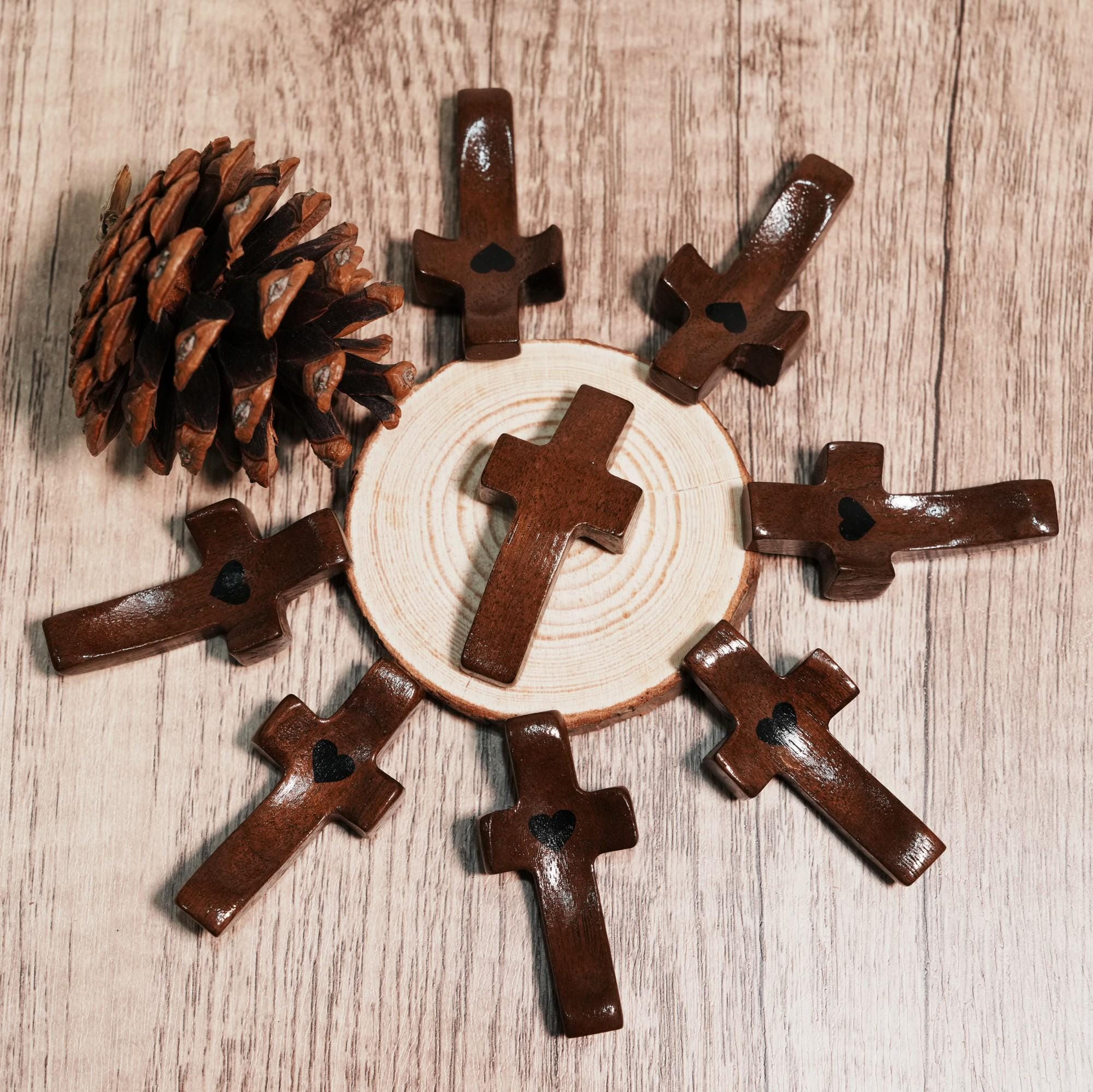 Walnut Wood Thumb Cross, Prayer Token, Stress Relief, Faith
