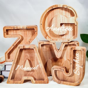 Grande tirelire en bois personnalisée pour enfants, cadeau en bois pour enfants, tirelire avec nom personnalisé, tirelire alphabet en bois en bois, cadeau d&#39;anniversaire pour enfant