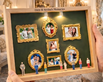 Personalized Photo Mini Museum Box, DIY LED Lighted Photo Box, Memory Display with Mini Frames, Gift for Couples, Valentine Gift