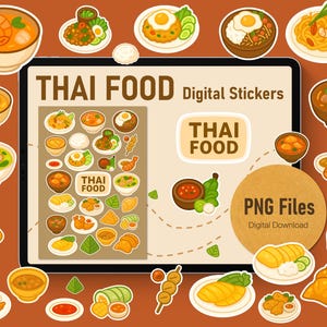 Thai Food Planner Stickers for Goodnotes | Classic Dishes, Street Food Icons, Cozy Meal Planning PNG Pack
