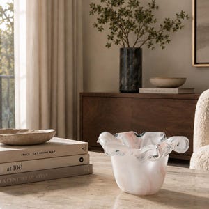 Murano-stil virvelglasvas – Vitt och rosa konstglas, Tammaro Home