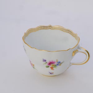 Antique Meissen Porcelain Cup – Hand-Painted Floral, Gilded, German Vintage Teacup Gift