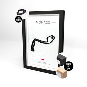 Circuito de Mônaco F1 | Presente exclusivo de Fórmula 1 | Decoração de parede para fãs de automobilismo | Moldura preta ou carvalho
