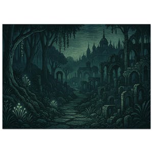 Hohler Ritter Greenpath Poster - Dunkelwaldruinen Druck - Atmosphärische Indie Game Art - Mysteriöse Landschaftswanddekoration
