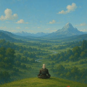 Geralt Meditating in the Valley | Illustration Inspired by The Witcher | Digital Landscape Art | Calm and Realistic Painting Style