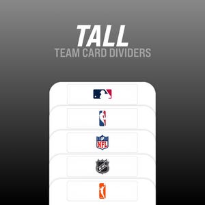 May include: A set of white tall team card dividers featuring the text TALL TEAM CARD DIVIDERS at the top. The dividers display the logos for the MLB, NBA, NFL, NHL, and WNBA leagues in their respective colors on a clean, white rectangular background.