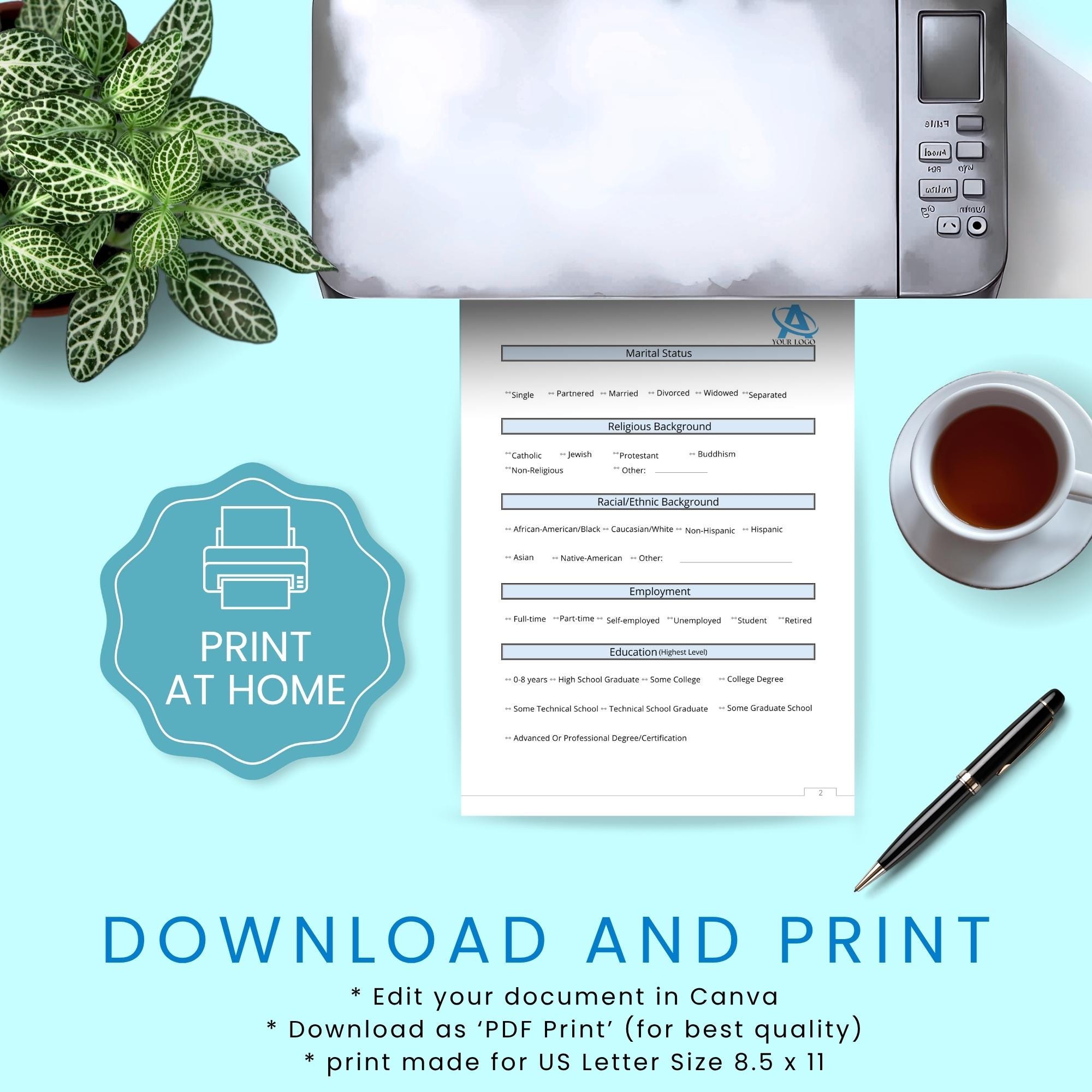 Client Intake & Questionnaire Fillable Template | Private Practice ...