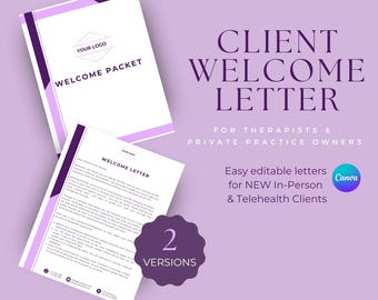 Private Practice Welcome Letter | Therapy Client Letter | Documents for Business Owners | Simple Editable Letter - WL001