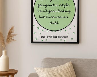 オアシスの歌詞ポスター：ブリットポップのウォールアート（デジタルダウンロード A2/A3/A4/A5 PDF バージョン付き）