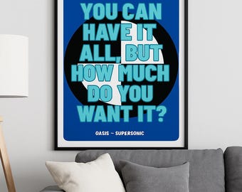 Oasis Supersonic 歌詞ポスター：ブリットポップミュージックウォールアート（デジタルダウンロード A2-A5 PDF バージョン付き）