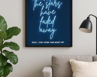 オアシス歌詞ポスター：「オール・オブ・ザ・スターズ」ブリットポップウォールアート（デジタルダウンロード A2-A5 PDF