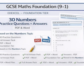 GCSE 数学基礎: Edexcel (9–1) に準拠した、完全な解答付きの試験形式の NUMBER 問題 30 問。