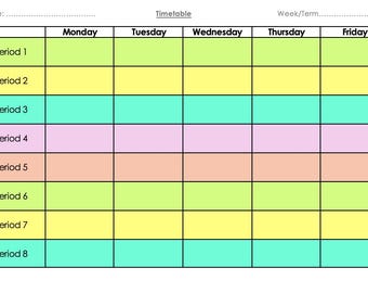 学生用タイムテーブルテンプレート：60ページの週間授業スケジュール（PDFおよびDOCXデジタルダウンロード）