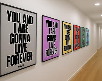 Oasis Live Forever 歌詞ポスター：ミュージックウォールアート（デジタルダウンロード A2～A5 サイズ、6 色）