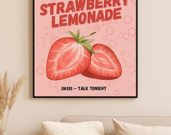 オアシスの歌詞ポスター：ストロベリーレモネード - ブリットポップウォールアート（デジタルダウンロード A2/A3/A4/A5 PDF