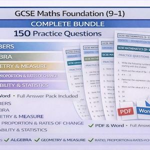 Fundamentos de Matemáticas GCSE (9-1) PAQUETE COMPLETO / Edexcel / 150 Preguntas de Práctica + Respuestas / PDF y Word