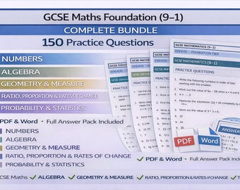 GCSE 数学基礎 (9–1) コンプリートバンドル | Edexcel | 150問の練習問題 + 解答 | PDF & Word