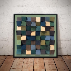 Green wood wall decor 3D Wood Wall Art Geometric Wood Wall Decor – 3D Handcrafted Natural Wood Art Panel, Nordic Modern Square Sculpture