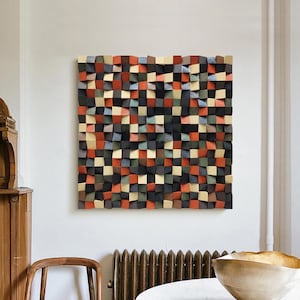 Geometric Wood Wall Decor brown 3D Wood Wall Art Contemporary Wood Block Art Natural Wood Mosaic Art Handcrafted Wooden Wall Decor Sculpture