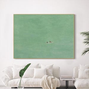 Two Girls Swimming Painting: Green Texture Abstract Canvas Art