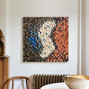 brown 3D Wood Wall Art Contemporary Wood Block Art Natural Wood Mosaic Art Handcrafted Wooden Wall Sculpture Geometric Wood Wall Decor
