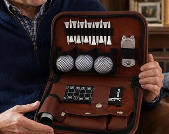 Kit de golfe gravado para homens, conjunto de ferramentas de golfe personalizado, marcador de bola e tees personalizados, presente de luxo para o Dia dos Pais para o pai amante do golfe.