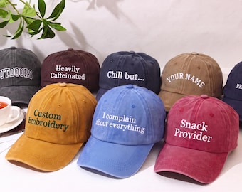 Boné de beisebol personalizado com texto, boné estilo "dad cap" com bordado personalizado, boné de algodão vintage lavado, boné com frase personalizada para homens e mulheres, ideia de presente exclusiva.