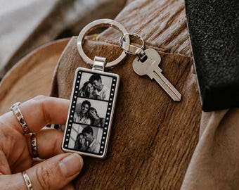 Personalized Photo Keychain with 3 Pictures, Vintage Film Strip Keychain, Custom Couple Gift, Long Distance Relationship Gift, Keepsake
