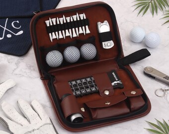Kit de golfe personalizado para ele, conjunto de acessórios de golfe gravados, presentes de golfe personalizados para o Dia dos Pais, kit de ferramentas de golfe de luxo para homens e mulheres.