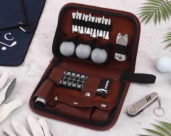 Conjunto de golfe personalizado com gravação, acessórios de golfe personalizados para o Dia dos Pais, ideia de presente de golfe, kit de ferramentas de golfe com monograma e estojo.