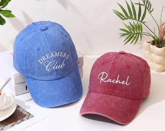 Boné personalizado com qualquer texto, boné de beisebol bordado à mão, presente para o Dia dos Pais, boné trucker estilo vintage, boné com frase personalizada