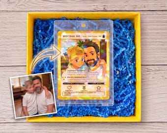 Presente personalizado para o Dia dos Pais, Cartão holográfico com foto personalizada, Presente para o papai, Presente para o marido, Cartão de aniversário, Cartão personalizado estilo colecionável, Presente exclusivo