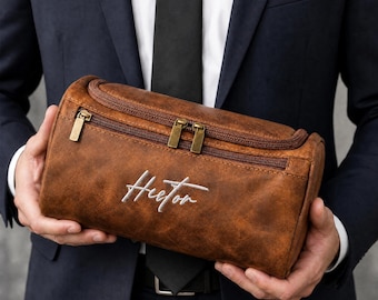 Nécessaire de couro personalizada, bolsa de higiene pessoal personalizada para homens, presente para padrinhos, bolsa de viagem bordada, presente para o melhor homem, presente para ele.