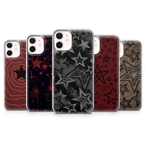 Grunge mobilskal stjärnmönster mörkrött fodral för iPhone 18 Pro, 17, 16, 15, 14, 13, Samsung S26 FE, S25, S24, A17, Pixel 11 Pro, 10, 9A, 8, 7A