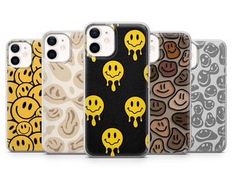 Custodia per telefono Smiley, design psichedelico, scioglimento, cover neutra per iPhone 17, 16, 15, 14, 13, Samsung S26, S25, S24, A17, A56, Pixel 10 Pro, 9A, 8A