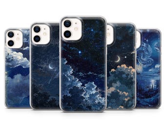 Night Sky Phone Case Stars Moon Dreamy Cover voor iPhone 17, 16, 15, 14, 13, 12, Samsung S26, S25, S24, A17, A56, Pixel 10 Pro XL, 9A, 8A, 7A