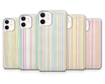 Striped Phone Case Pastel Soft Colors Cute Cover for iPhone 17, 16, 15, 14, 13, 12, Samsung S26, S25, S24, A17, A56, Pixel 10 Pro, 9A, 8, 7A