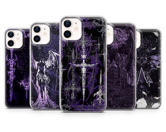 Gotiskt mobilskal lila, ockult, mystiskt fodral för iPhone 17, 16, 15, 14, 13, 12, Samsung S26, S25, S24, A17, A56, Pixel 10 Pro XL, 9A, 8, 7