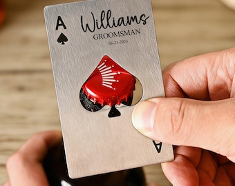 Personalized Ace of Spades Metal Bottle Opener, Groomsman Proposal Gift, Wedding Party Gift