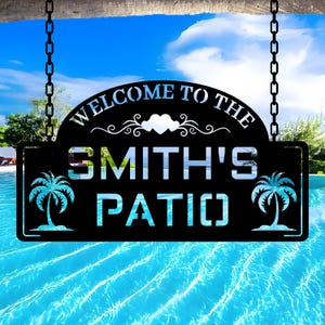 Custom Tropical Pool Sign | Personalized Palm Tree Metal Sign | Ocean Lover’s Outdoor Decor | Beach House Front Door Sign