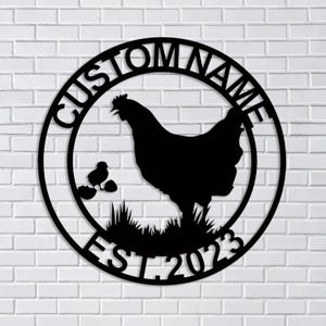 Op maat gemaakt metalen monogrambord kippenhok | Gepersonaliseerde boerderij kip bord | Bruiloft, housewarmingcadeau | Rustiek decor | Naamplaatje schuur