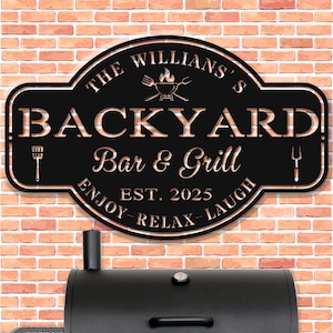 Outdoor Kitchen Schild, BBQ Grill Schild, Benutzerdefinierte Bar und Grill Schild, Geschenke für Ihn, Gartenschild