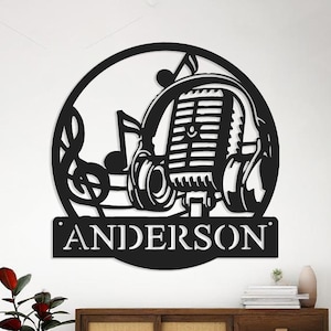 Custom Microphone Metal Sign | Personalized Music Studio Wall Art | Music Lover Room Decor | Gift for Musicians | Audio Studio Decor
