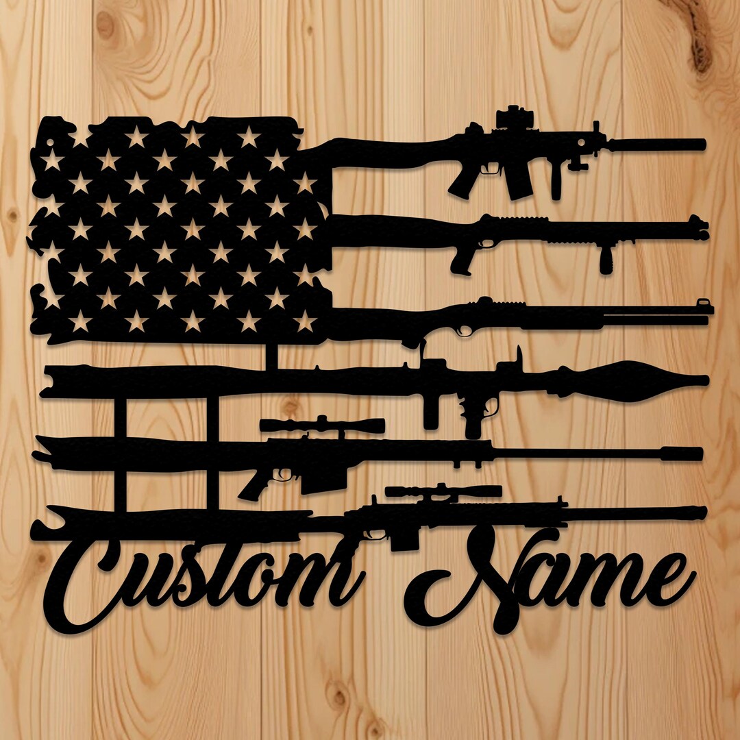 Custom American Flag Gun Metal Sign | Personalized Rifle Name Plaque ...