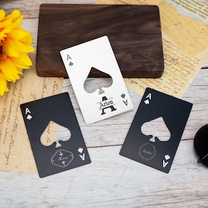 Personalized Metal Bottle Opener,Gifts for Groomsmen,Black Silver Bottle Opener,Ace of Spades Bottle Openers,Wedding Gifts,Casino Poker Card